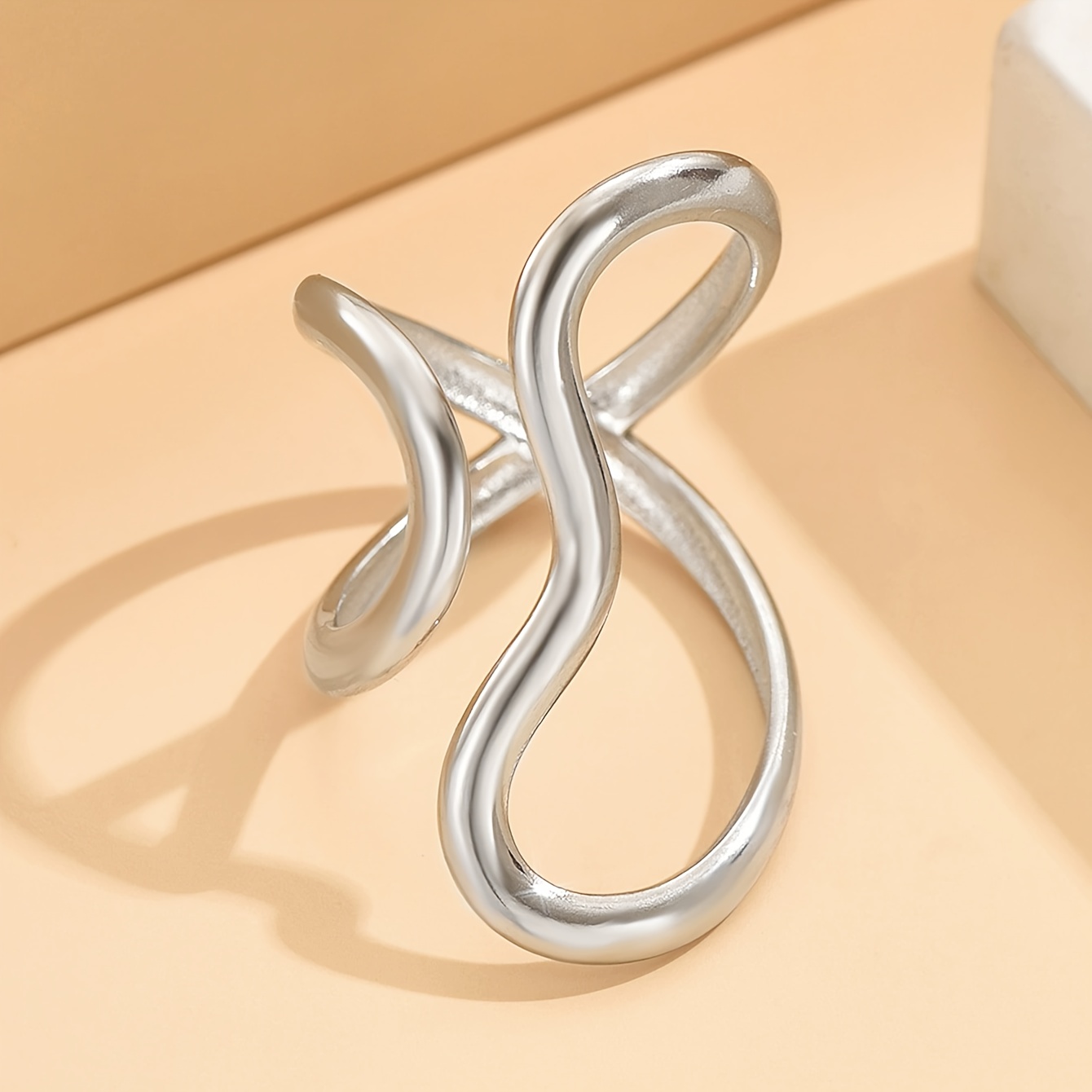 Irregular Line Stainless Steel Open Ring Polished Golden Finish